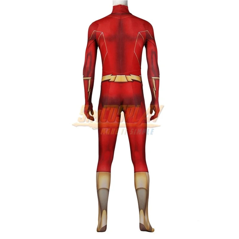 TF S8 Barry Allen Cosplay Costume Gold Boots Spandex Printed Edition 3 TF S8 Barry Allen Cosplay Costume Gold Boots Spandex Printed Edition - Image 3